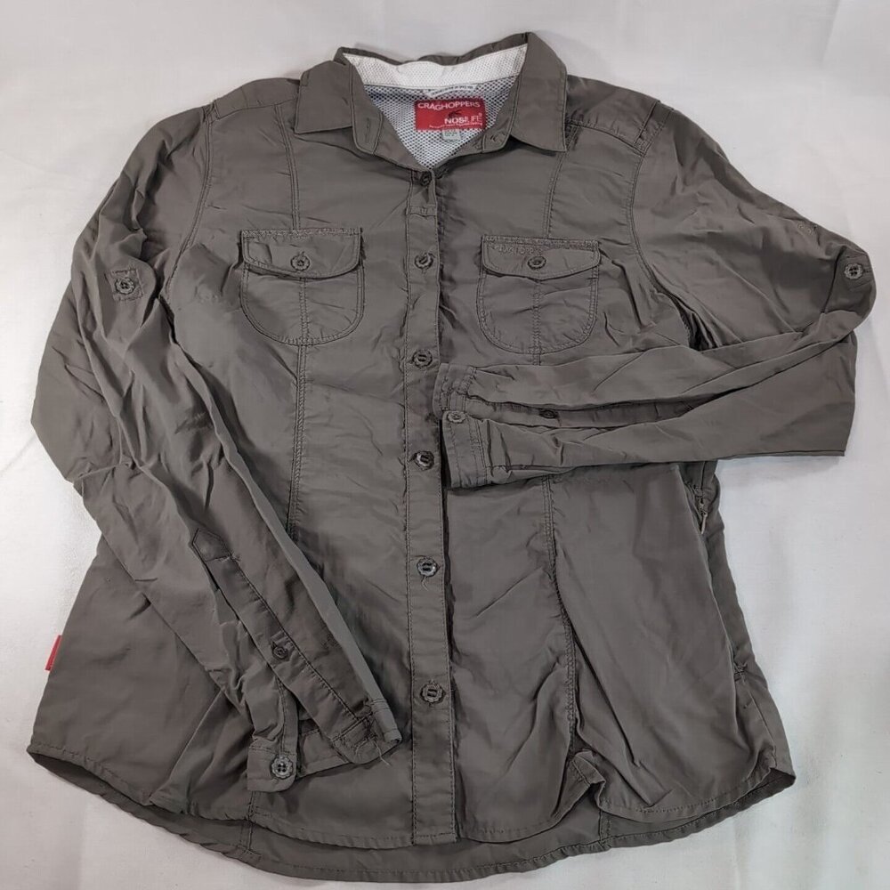 Craghoppers Nosilife Insect Repellent Green Long Sleeve Button Women US 8 Shirt